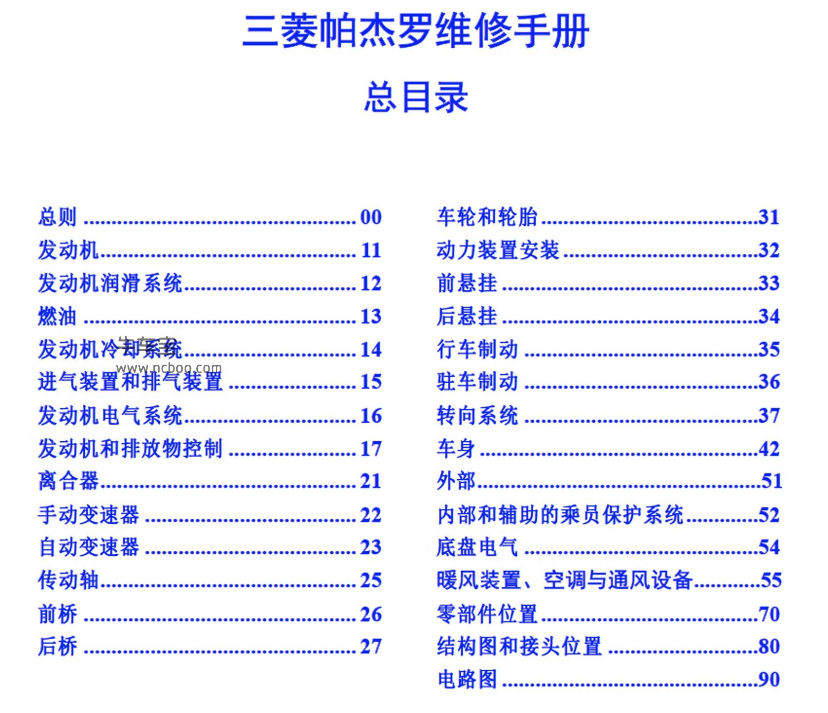 2002款三菱帕傑羅原廠維修手冊含電路圖